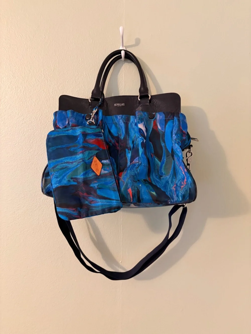 MZ Wallace Blue Multicolor Abstract Tote with Navy Blue Leather Trim - Picture 2 of 8